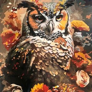 Owl with Flowers PBN Painting
